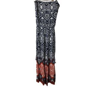 Msk Jumpsuit Womens Size Extra Large Blue Orange Strapless Aztec Wide Leg